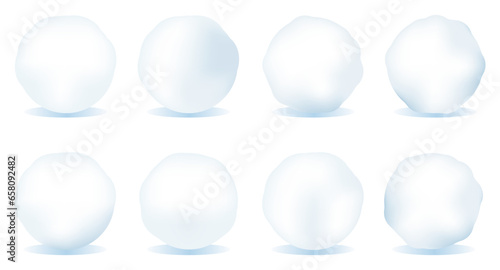 Set of realistic vector snowballs isolated on white background.Winter frozen snow ball, christmas snow decorations or kids winter snowballs game elements. White 3d snowballs.
