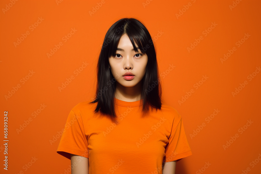 Asian girl on orange background Asian girl on orange background