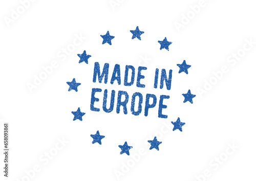 Vector illustration of Made in Europe stamp in blue ink