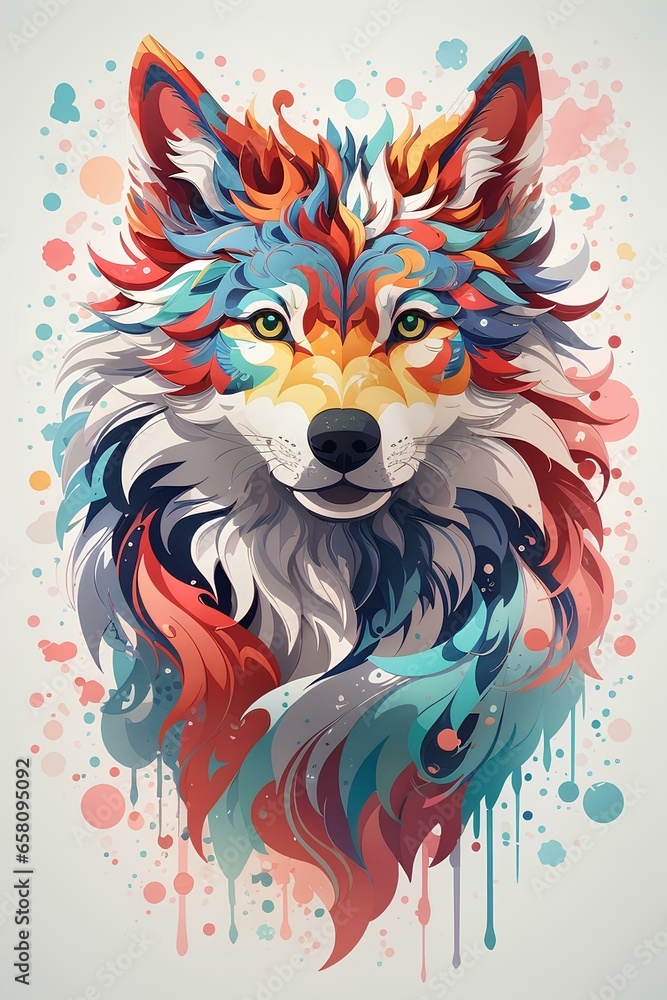Fototapeta premium A detailed illustration a colorful wolf