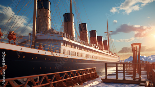Canvas Print a titanic ocean liner ship's simulator, in the style of dark teal and light maro