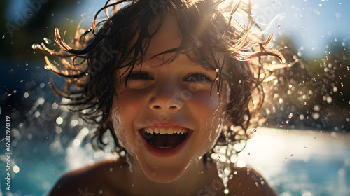 Joyful Boy Splashing Water in a Swimming Pool © Custom Media