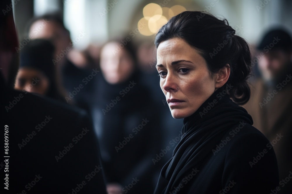 Portrait of a sad woman with a funeral bouquet of flowers Portrait of a sad woman with a funeral bouquet of flowers