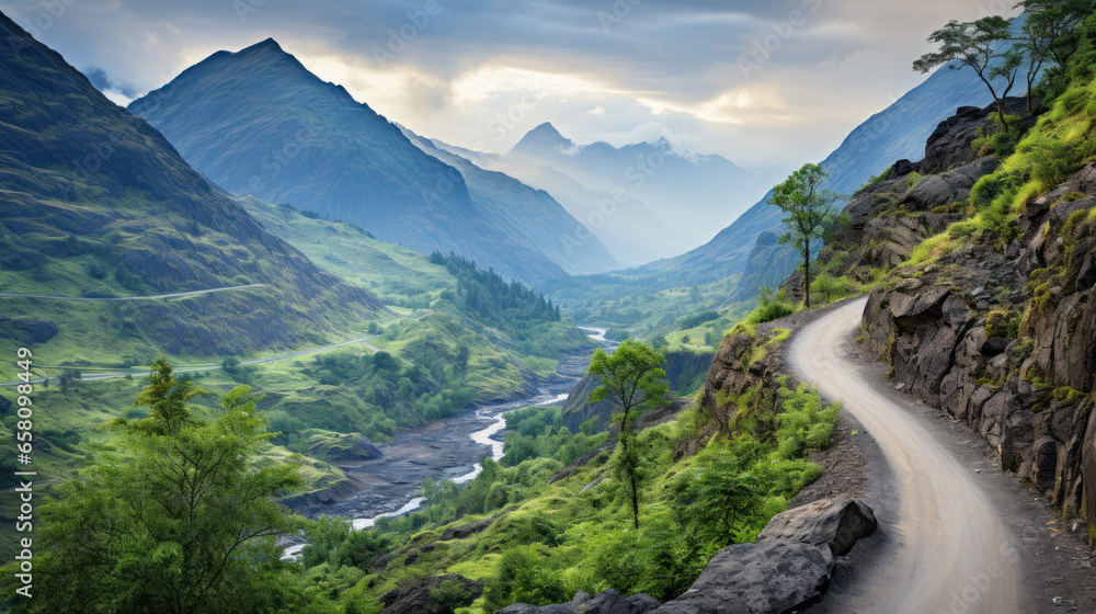 Empty asphalt road and mountain natural scenery on a sunny day. Empty asphalt road and mountain natural scenery on a sunny day.