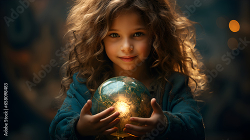 Little Girl Holding a Globe