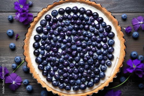 overhead view of blueberry tart