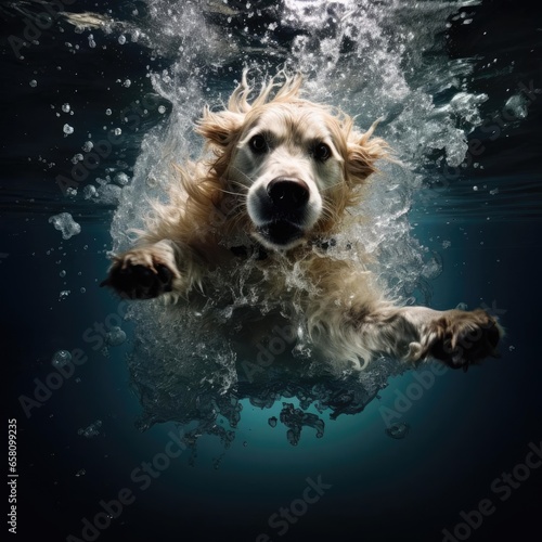 Dog falling into the water, splash