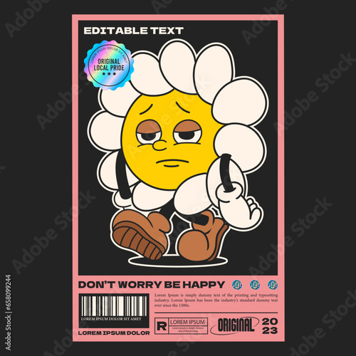 retro streetwear daisy flower groovy character 90s design illustration