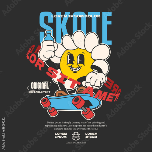 streetwear daisy flower groovy character 90s skateboard design illustration