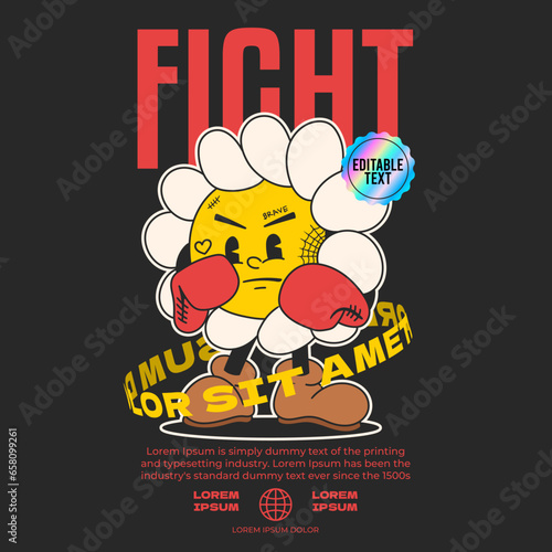 streetwear 90s design of groovy character with editable text