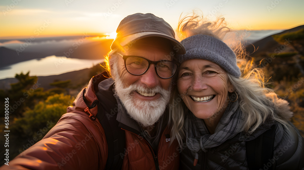 Senior Couple Taking a Selfie on a Mountaintop