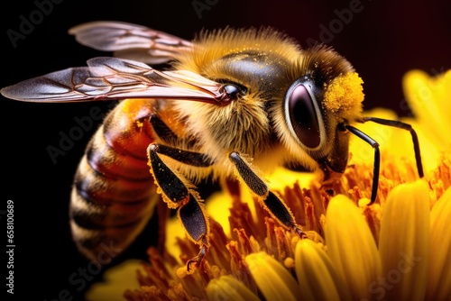 Macro photograph of a honey bee on a flower © PinkiePie