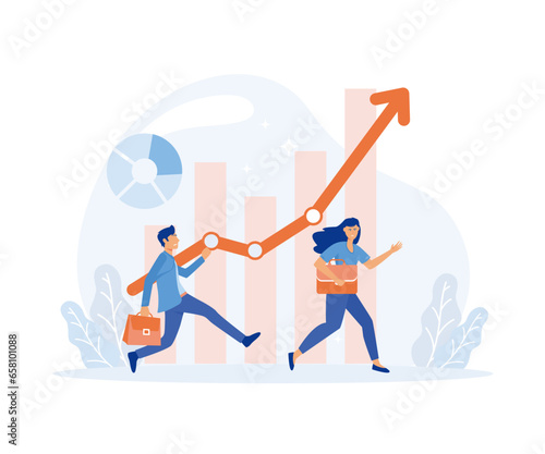business competition, business people competitive with business on target graph,  flat vector modern illustration