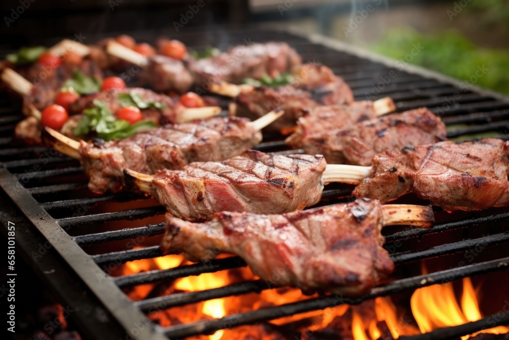 lamb chops arranged on an outdoor grill
