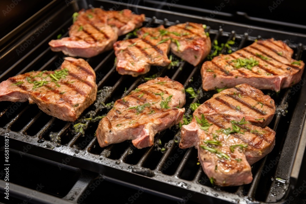 the process of grilling lamb chops in a grill pan