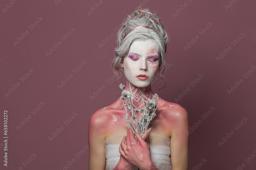Halloween fairy woman, cool winter beauty makeup Halloween fairy woman, cool winter beauty makeup