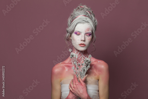 Halloween fairy woman, cool winter beauty makeup photo