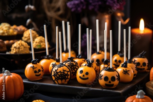 close-up shot of halloween-themed cake pops photo