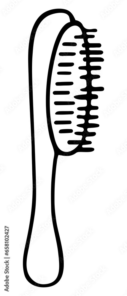 Massage comb. Sketch. Hair brush with blunt teeth. Vector illustration. Doodle style. Accessory for head massage and hair combing. Outline on isolated background. Coloring book for children. Massage comb. Sketch. Hair brush with blunt teeth. Vector illustration. Doodle style. Accessory for head massage and hair combing. Outline on isolated background. Coloring book for children.