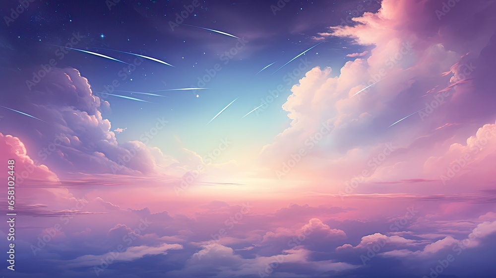 Dreamy pastel-colored sky with summer constellations clearly visible  AI generative