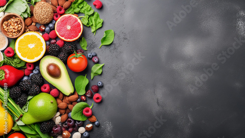 Healthy food clean eating selection fruit, on gray concrete background, copy space © Thanapipat