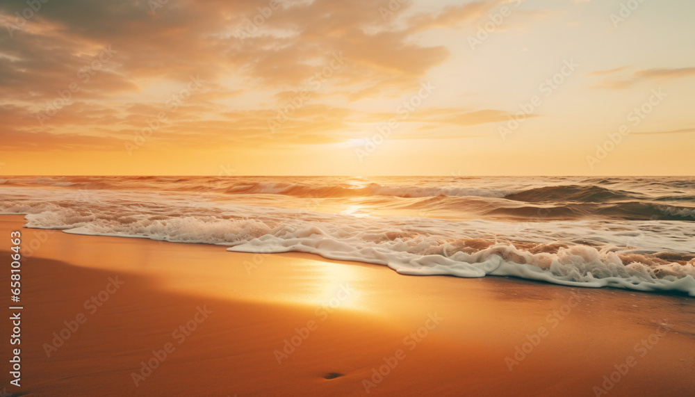 golden sunset at the beach - obrazy, fototapety, plakaty 