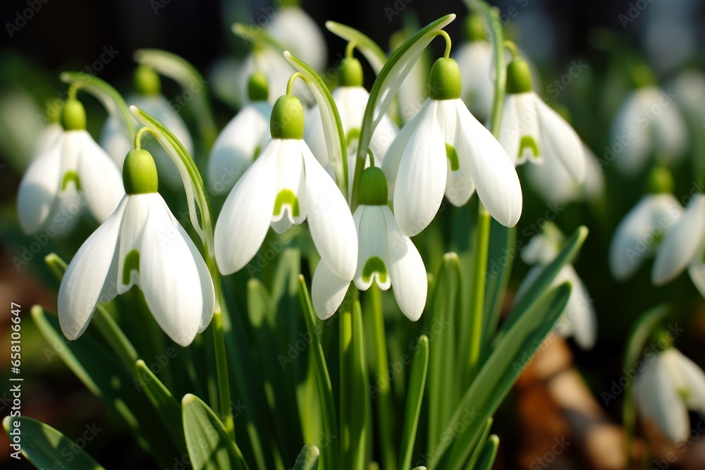 white and green snowdrop flowers closeup white and green snowdrop flowers closeup