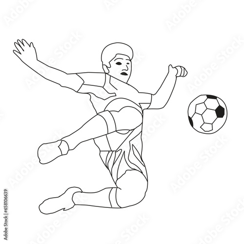 soccer player kicking ball line draw