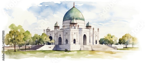 Watercolor depiction of Mazar e Quaid Picture