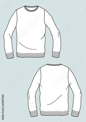 Maglia uomo girocollo disegno piatto sketch fashion illustration fronte e retro mock up vetttoriale