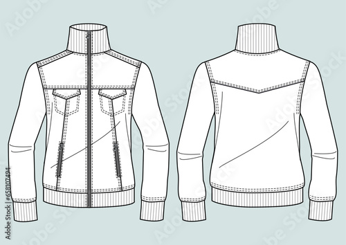 Felpa zip uomo disegno piatto sketch fashion illustration fronte e retro mock up vetttoriale