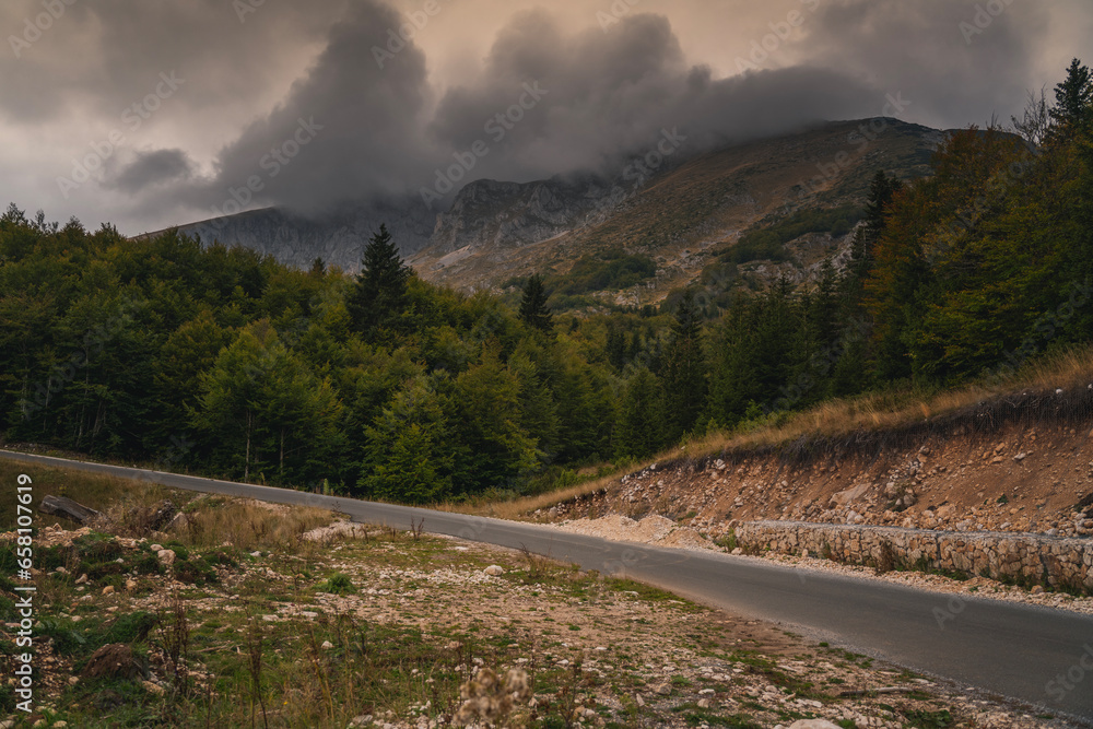 Fototapeta premium Mountain asphalt road on a cloudy weather , beautiful landscape