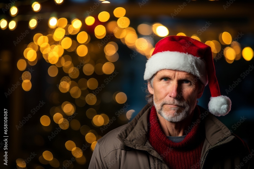 Portrait of a senior man wearing a Santa Claus hat on a Christmas background. Portrait of a senior man wearing a Santa Claus hat on a Christmas background.