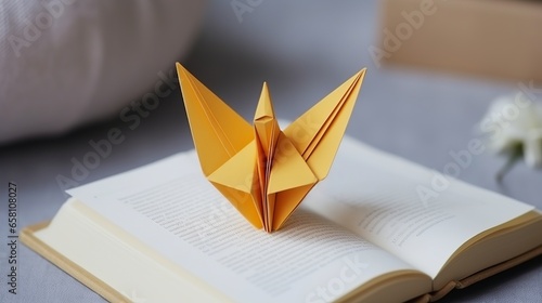 origami bird on the open book with pages © Revane
