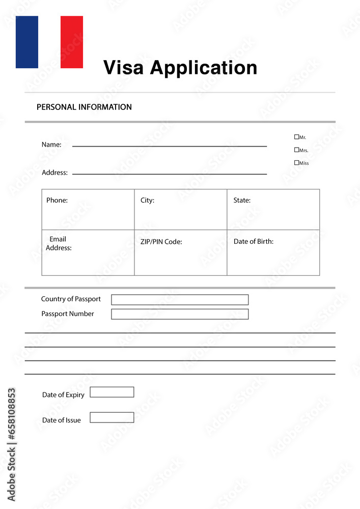 Immigration to France. Blank application visa form Immigration to France. Blank application visa form