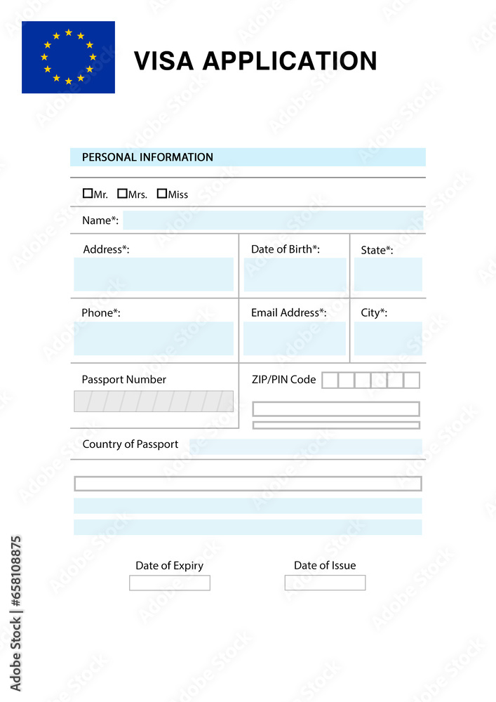Immigration to Europe. Blank application visa form Immigration to Europe. Blank application visa form