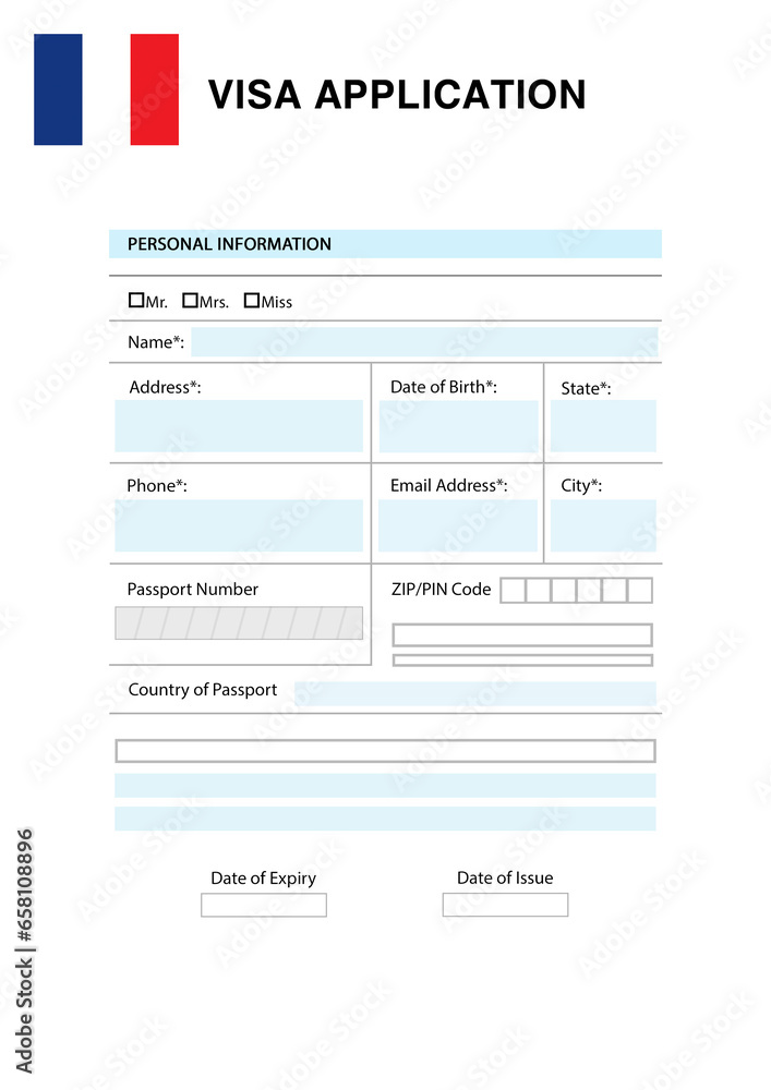 Immigration to France. Blank application visa form Immigration to France. Blank application visa form