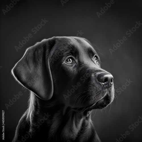 a Labrador Retriever portrait from a 35mm dslr black and white 8k 