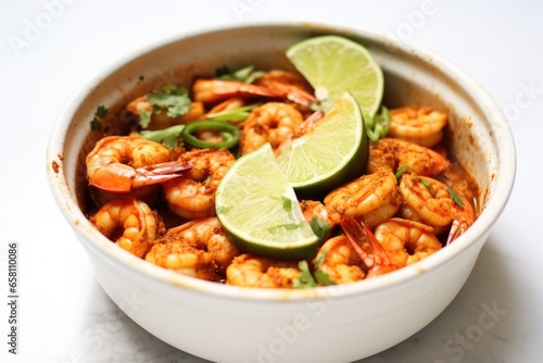 shrimp in bowl with chili lime mix