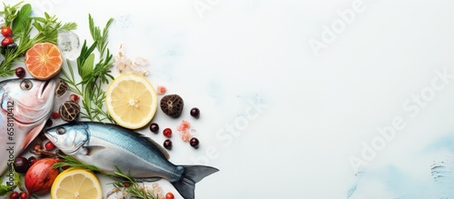 Healthy eating with fresh fish and seafood panoramic view