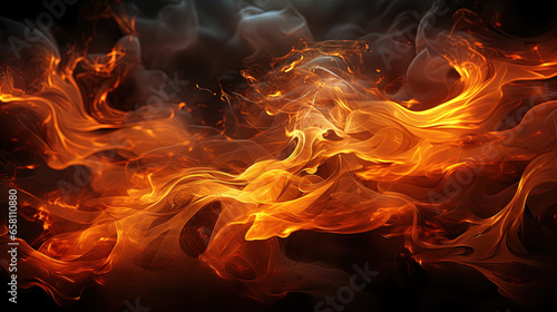 Abstract Art Made of Fire Sparks and Smoke Forming on Black Backdrop