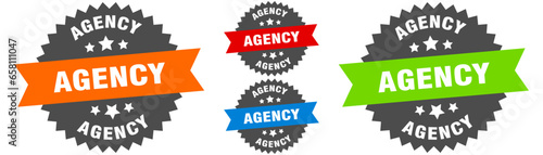 agency sign. round ribbon label set. Seal
