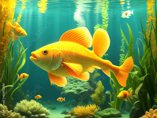 view of beautiful gold fish under water © Unique Stock