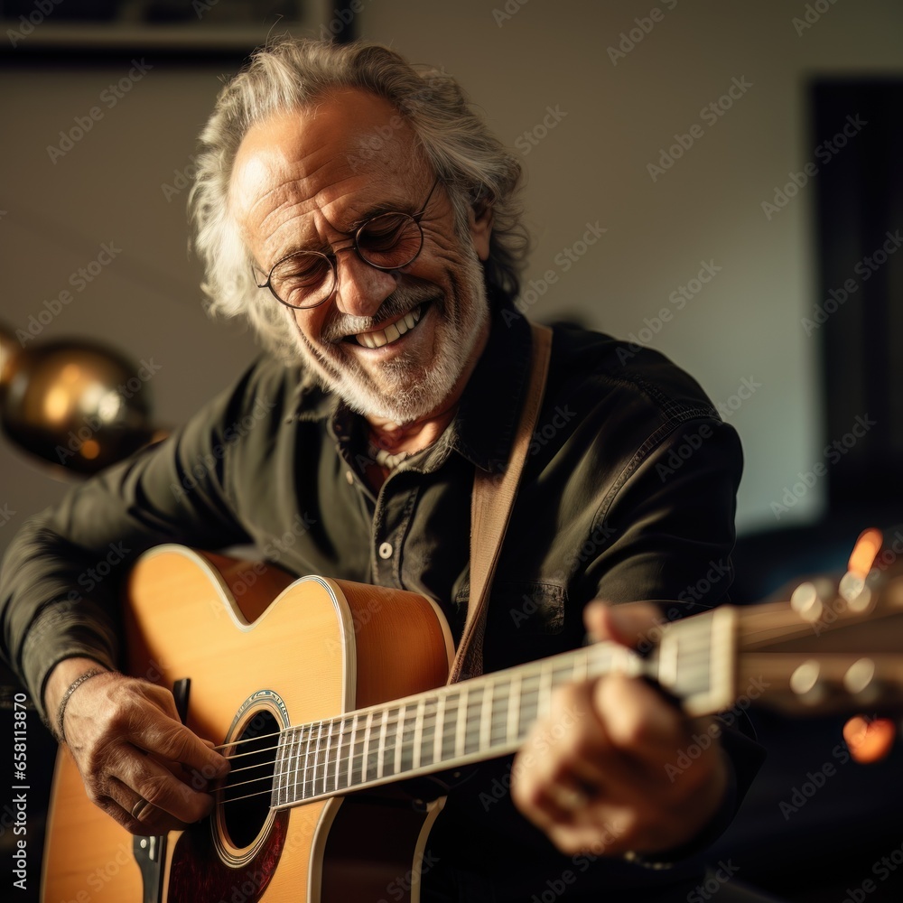 Obraz premium Middle aged man plays guitar