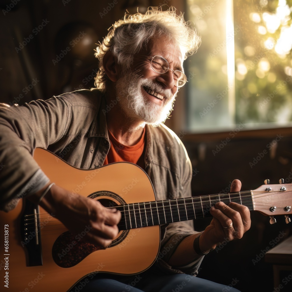 Obraz premium Middle aged man plays guitar