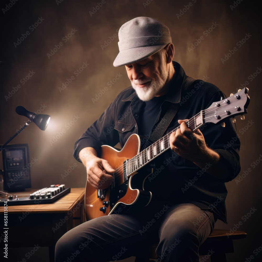 Obraz premium Middle aged man plays guitar