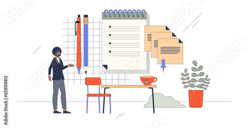 Plan and prioritize for effective time management retro tiny person concept, transparent background.Business job schedule with priority order and important process organization illustration.