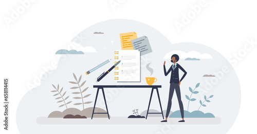 Plan and prioritize business tasks for best efficiency tiny person concept, transparent background. Work management with schedule and agenda control illustration. Effective time usage.