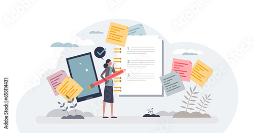 Quick tasks and jotting method for time management tiny person concept, transparent background.Effective strategy to remember home tasks and correct planning illustration.