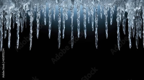 icicles on black background with copy space